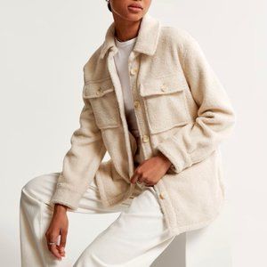 Abercrombie & Fitch Sherpa Shirt Jacket in Cream
